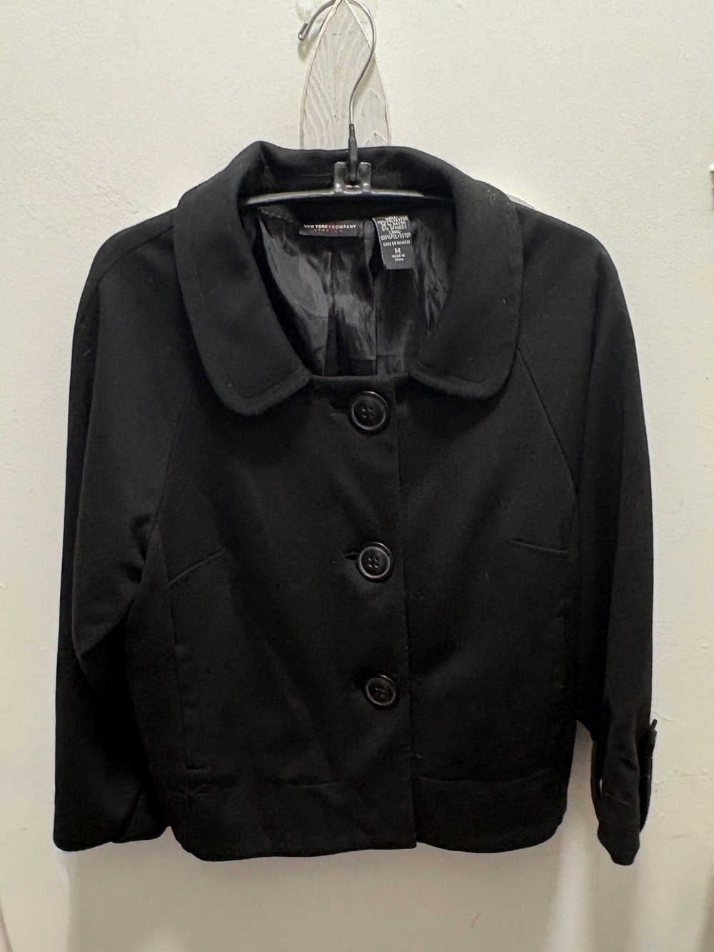 New York & Company Black Pea Coat with Rounded Collar